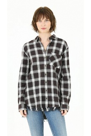 FRAYED HEM BUTTON DOWN PLAID F ...